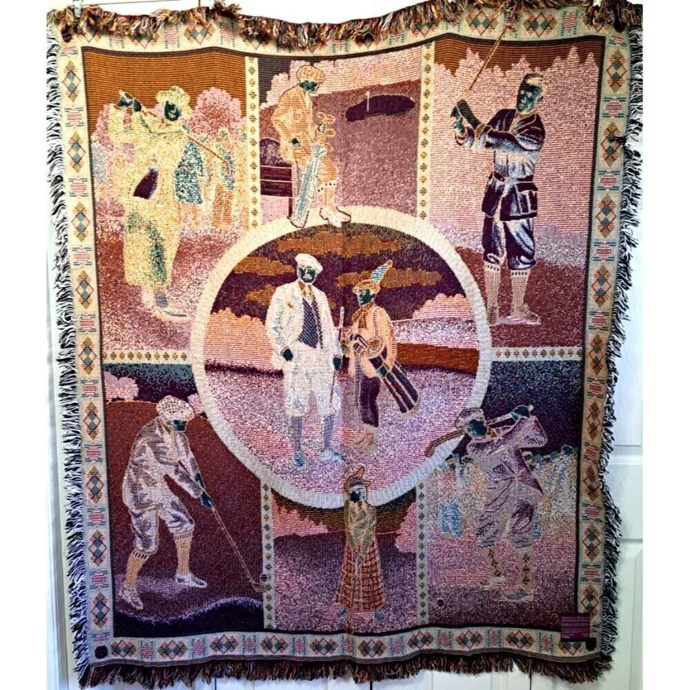 American Weavers Vintage Tapestry Blanket Golf Themed
